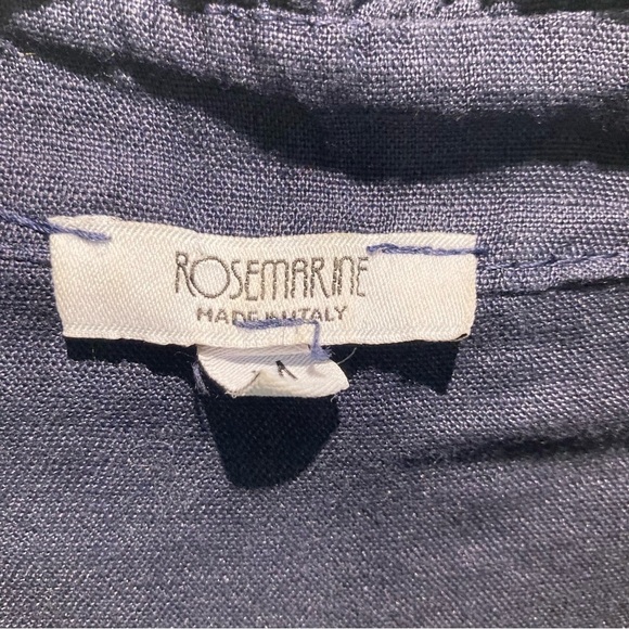 ROSEMARINE Sz M 100% Linen Ruffle Open Collar Tab Sleeve Made In Italy Blouse - Picture 2 of 8